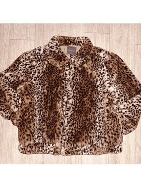 The Limited Leopard Faux Fur Ski-Style Jacket Brown and Cream 90s Cropped Cozy